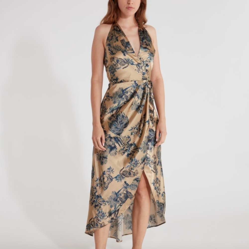Ellejay Grace high low wrap midi dress in Animal